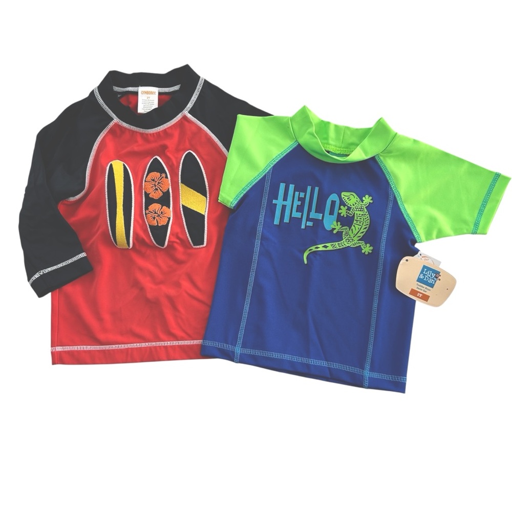 Bundle of 2 Swim Rashguard Tops, Gymboree Surfboards, Lily & Dan NWT Gecko 2T